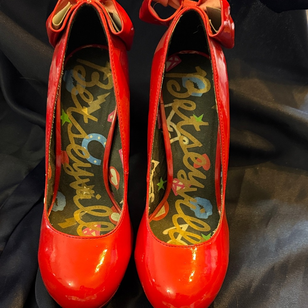 Betsey Johnson Bold Red Heels with Bow Accent